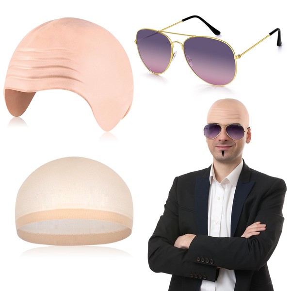Clovilet 3 Pcs Bald Caps with Glasses for Adults Men