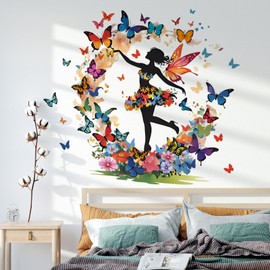 Butterfly Girl Wall Decals with Quotes, Colorful Butterflies and Motivational Lettering, Wall Stickers for Nursery, Girl Bedroom or Dance Room (MS2540)