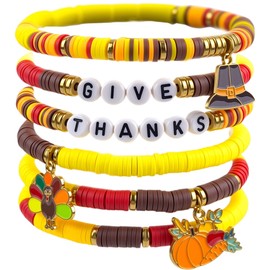 OHOME Thanksgiving Outfit Women - 6 Pack Thanks Giving Bracelets | Thanksgiving Shirts Dress Pajamas Sweatshirts Tops - Funny Friendsgiving Decorations Decor Party Supplies for Adults