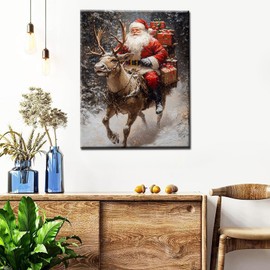 Aihonmin Santa Claus DIY Paint by Numbers for Adults Christmas Digital Oil Painting Deer Kits on Canvas Acrylic Paint DIY Acrylic Paintwork Home Decor Gift 16x20 Inch (Frameless)
