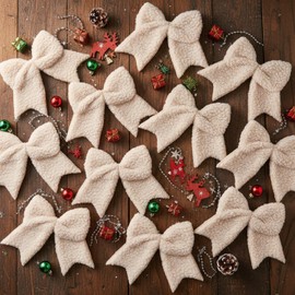 Tudomro 12 Pcs Christmas Plush Bows 5.9 Inch Large Oatmeal Christmas Tree Decor Wreaths Bows for Xmas New Year Holiday Winter Home Decor