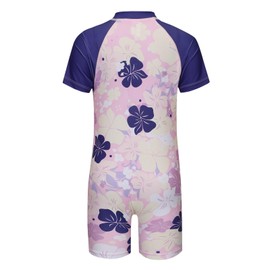 Moon Tree Big Girls Short Sleeve Rash Guard One Piece Swimsuits Zipper Front Bathing Suit Sun Protection Light Purple Floral Size 14/12-14