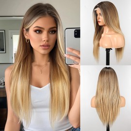 WOKESTAR Long Wigs for Women Synthetic Heat Resistant Hair with Fringe Natural Wigs for Daily Use Mixed Blonde Color