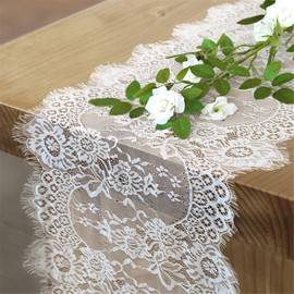 B-COOL Vintage White Lace Table Runner Overlay Exquisite Lace Fabric with Rose Embroidered Floral Table Runners Perfect for Rustic Chic Wedding Reception Table Decor Boho Party Decor 14 X 120