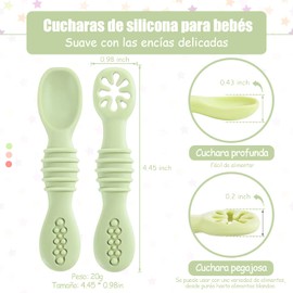 Juego de 6 Cucharas Masticables de Silicona Pequeños, Cucharas para Bebe de Silicon,Cuchara Entrenadora para Papilla y Alimentos, Sin BPA, Apto para Microondas, Lavavajillas