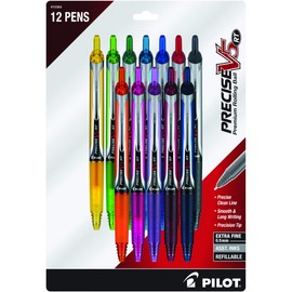 Pilot Precise V5 RT Refillable & Retractable Rolling Ball Pens, Extra Fine Point Pens, 0.5 mm, Assorted, Pack of 12 - Ideal for School, Journaling & Office Writing