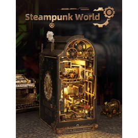 Jioustoy Book Nook Kit for Adult, Booknook with Dust Cover. DIY Miniature Dollhouse 3D Wooden Puzzle Bookend with LED for Bookshelf Insert Decor, Creative Gift for Teens and Adults (Mechanical Rhythm)