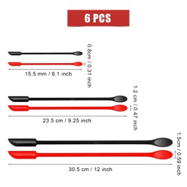 6Pcs Mini Spatula Silicone Small Scooping Spoons for Jars, 3 Sizes Mini Silicone Spoon and Spatula Set Thin Small Makeup Spatula Scraper for Kitchen Narrow Bottle Makeup Cosmetics (Black, Red)