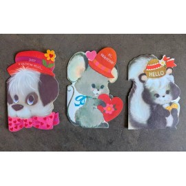 THREE Retro Vintage Valentine's Day Cards from 1972 3.5" x 5.5" Unused Animals