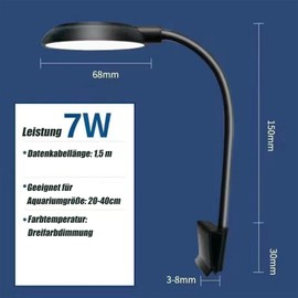GERUI Aquarium Light, Clip-on Aquarium Lamp with White and Blue Light, 7 W for 20-40 cm Aquariums with Timer and Memory Function, Suitable for Aquatic Plants and Freshwater Aquariums