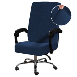 H.VERSAILTEX Velvet Home Office Chair Covers Stretchable Computer Desk Chair Covers Mid - High Back Universal Executive Boss Chair Covers Gaming Chair Covers Removable Machine Washable, Navy