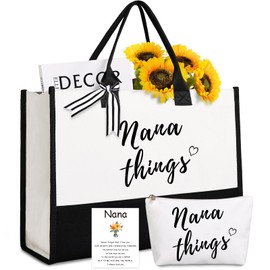 Lamyba Nana Gifts - Nana Things Tote Bag with Makeup Pouch - Mother's Day Gift for Nana, Grammy, New Grandma - Birthday, Christmas, Baby Shower Gifts