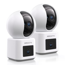 ARCCTV 2-Pack Dual Lens Indoor Security Camera, 2.5K WiFi 6 Pet Camera for Home Security System, 4-View Whole Home Coverage, 360° AI Tracking, 5GHz/2.4GHz Dog Camera, Night Vision, Phone App