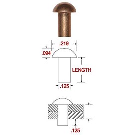 1/8" Dia. X 1/4" Length Copper Solid Rivet, Round Head, Plain Finish, (Pack of 1/2lb - Approximately 300 Pieces)
