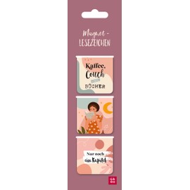 Magnetlesezeichen Kaffee, Couch und Bücher: Magnetische Lesezeichen als ideales Geschenk für Buchliebhaber*innen und Bücherwürmer (Magnetlesezeichen, 3er-Set)