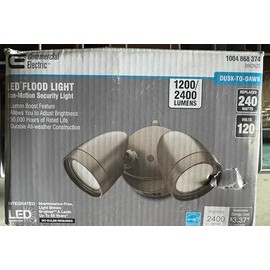 Commercial Electric Dusk to Dawn Sensor Bronze Exterior Outdoor Twin Head LED Flood Light Security 1200 to 2400 Lumens 4000K Wet Rated 51405191