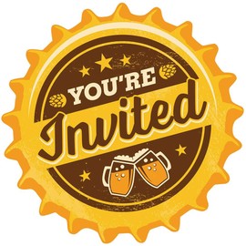 Creative Converting 8 Cheers & Beers Bottle Top Birthday Party Envelopes Invitation, 4.5" x 4.5", Yellow