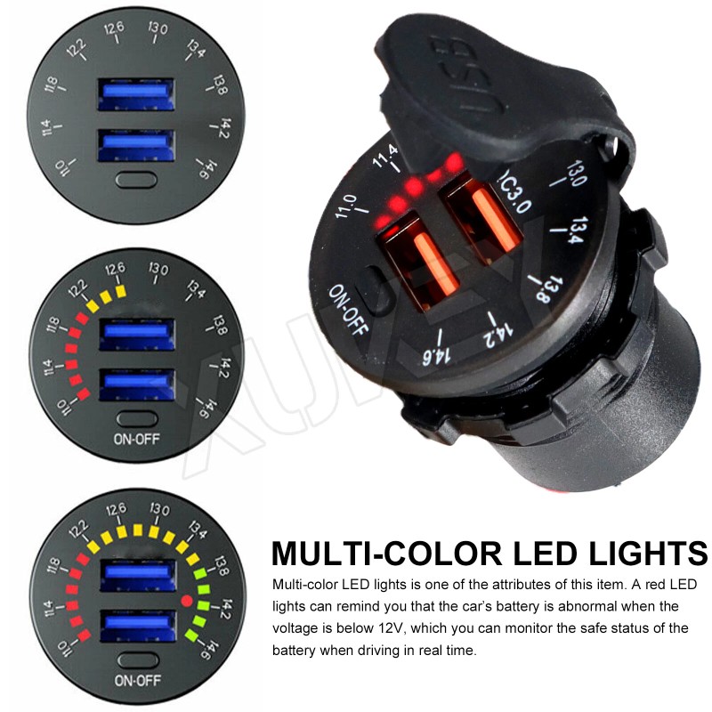 Array 12-24V QC3.0 Quick Charge Dual USB Car Charger Waterproof