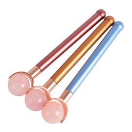 Ipetboom Portable Jade Roller Face Massager for Skin Care Facial Massage Tool with Smooth Metal Handle Pink Ball Gold Stick