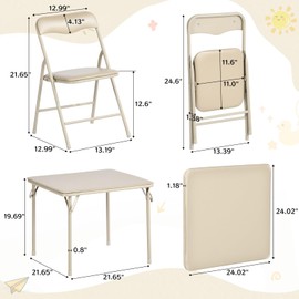 FurnitureR Kids Folding Table and Chairs Set, Small Foldable Square Table and 2-Chair, PVC Padded Seats, Metal Frame, Ideal for Preschool, Activities, and Small Spaces, 3-Piece Set, Camel