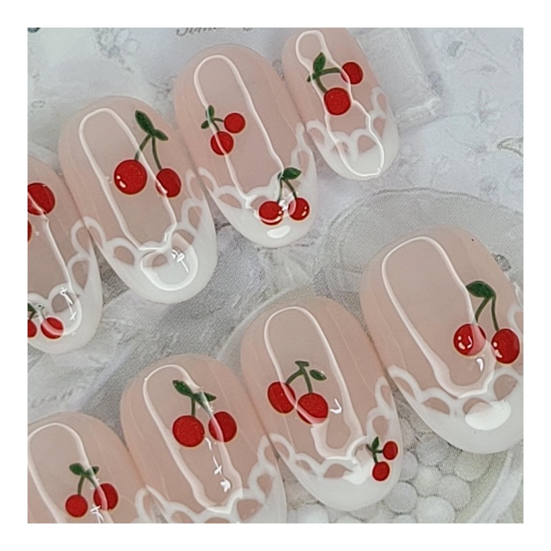 Princess Cherry Handmade Nail Tips - Stiletto M / 프린세스
