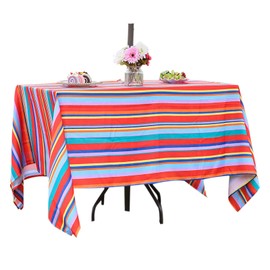 SquarePie Outdoor Rectangle Table Cloth with Umbrella Hole Oblong Water Resistant Zippered Table Cover for Spring Summer Garden Patio Picnic Tabletop Decor, 60 X 120 Inch Color Stripe
