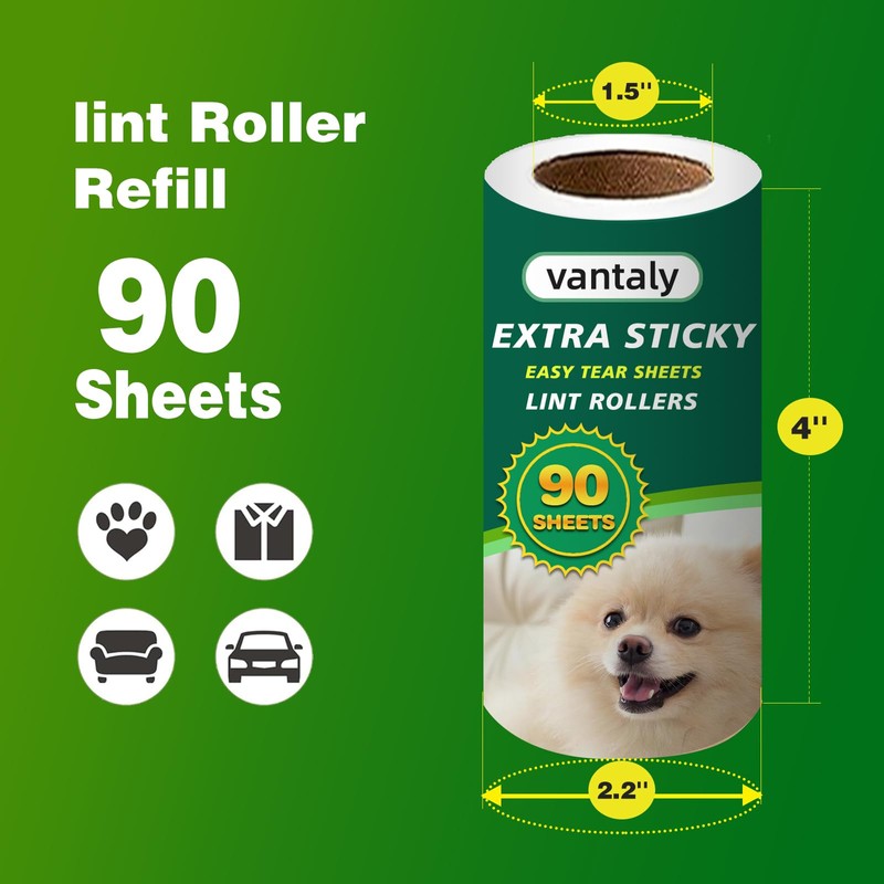Vantaly Extra Sticky Lint Roller Refills,Fits Most 3.9"-4" Standard Size