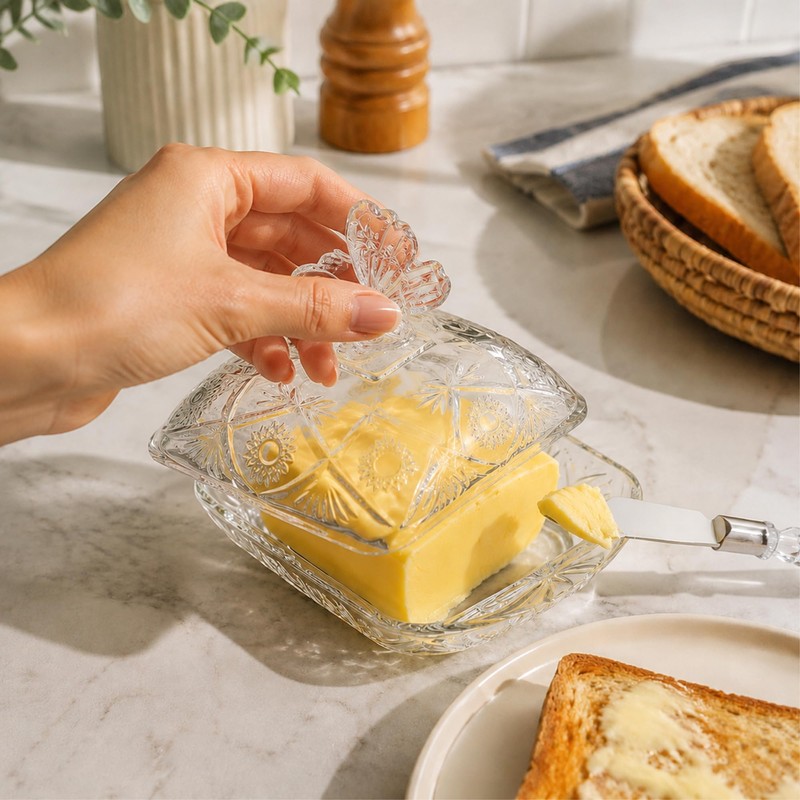 MKLZ Glass Butter Dish with Lid, Clear Cheese Dish with
