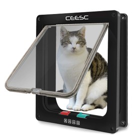 CEESC Extra Large Cat Door (Outer Size 11" x 9.8"), 4 Way Locking Large Cat Door for Interior Exterior Doors, Weatherproof Pet Door for Cats & Doggie with Circumference < 24.8" (Black)