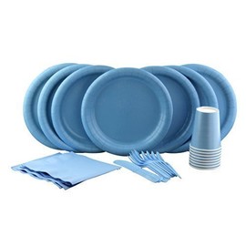 Light Blue Party Set Includes Dinner Plates, Cutlery, Napkins, Tablecloth and Cups