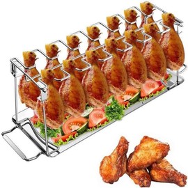 Stainless Steel Chicken Leg Rack for Grill with Drip Tray, Chicken Lollipop Rack for Grilling & Barbecuing, Outdoor Roaster Chicken Drumstick Holder for Smoker Grill Accessories, BBQ Accessories Gift