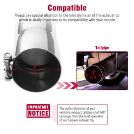 Upower 3 Inch Inlet Turn Down Exhaust Tip, Exhaust Pipe with 3" Inlet 3" Outlet 12" Overall Length Stainless Steel,Polished Tailpipe Tip Fits 3-inch Outside Diameter Tailpipe, Bolt On