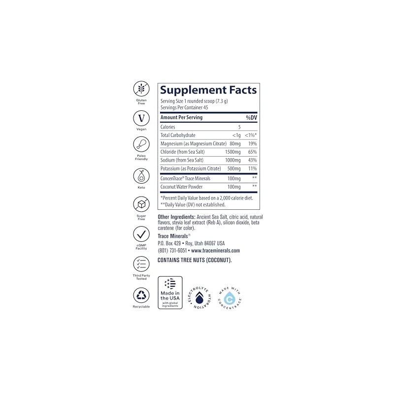 Trace Minerals Zerolyte Canister Electrolitos en Polvo 45 Servicios Sabor