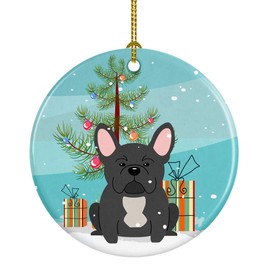 Caroline's Treasures Merry Christmas Tree French Bulldog Black Ceramic Christmas Ornament Multi Color , 3 inch , BB4139CO1