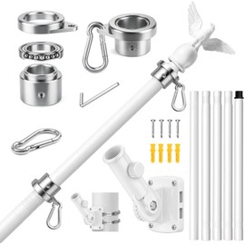 6FT Flag Pole for Outside House with Steel Bearing Rings, White