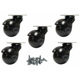 Ball Casters Black 2 Inch, Black Hooded, 360 Degree Swivel Top Plate, 375 Lb Capacity - 5 Pcs