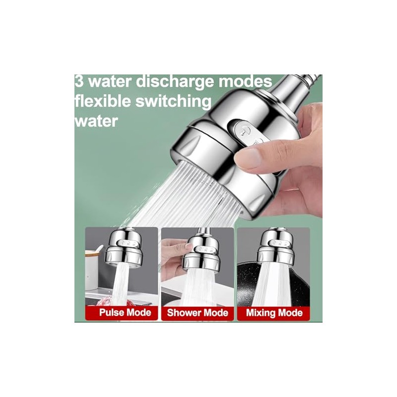 Faucet Sprayer Attachment，Kitchen Faucet Head Replacement 360° Rotatable 3-Speed Faucet