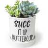 Lzracotz Funny Succulent Planter - SUCC it Up Buttercup, Cute Ceramic Office Plant Pot with Drainage Hole & Ceramic Tray - 4.3'' Deeper Design