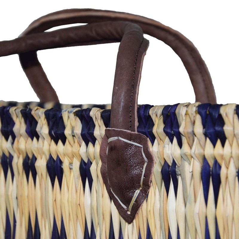 Seagrass Shopping Basket, Braided Bag with Leather Handle, Large with