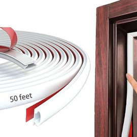 White Rubber Weather Stripping Door Seal Strip, D Shape Door Weather Seal Strip, Self-Adhesive Soundproofing Frame Insulation Tape for Doors Frame/Window Seal,Blocks Cold Drafts Noise