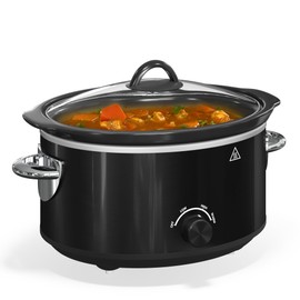 4 QT Slow Cooker, Kiss the Water Buffet Server and Warmer with 3 Heating Modes, Compact Slow Cooker, Dishwasher-Safe Removable Ceramic Pot & Tempered Glass Lid, Stainless Steel, Black