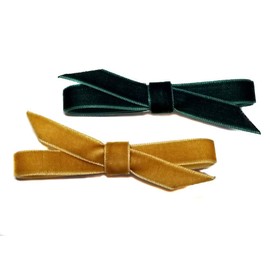 EmilyRose Couture Mini Velvet Ribbon Set of 2 (Alligator Clip, Emerald Green & Camel)