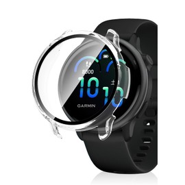 Maxku Garmin Vivoactive 6 Case, Garmin Vivoactive 6 Protective Cover + Glass Film Integrated Waterproof Dustproof PC Material Thin Lightweight Transparent Shatterproof High Sensitivity High
