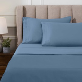 Superior Egyptian Cotton 4 Piece Sheet Set, Luxury 1000 Thread Count, Eco-Friendly, Sustainable Sheets, Basics, Solid, Deep Pocket Fitted Sheet, Flat Sheet, Pillowcases, Olympic Queen, Medium Blue