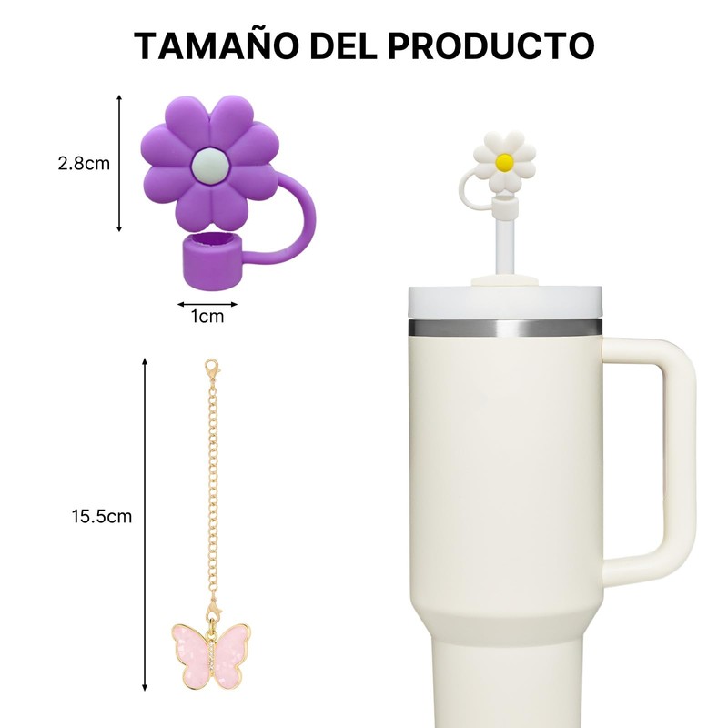 Set de Accesorios para Termo, 10 Piezas, Cubre Popotes con