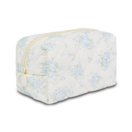 AMZMA Quilted Makeup Pouch,Cotton Puffy Makeup Bag, Coquette Cosmetic Bag for Women and Girls, Aesthetic Organizer Bag, Cute Flower Travel Toiletry Bag