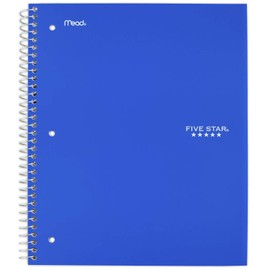 Five Star Spiral Notebook, 1-Subject, Wide Ruled Paper, 10-1/2" x 8", 100 Sheets, Assorted Colors, Color Will Vary, 1 Count (05200)