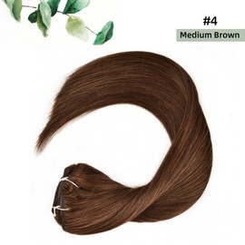 Human Hair Clip in Hair Extensions #4 Medium Brown 16 Inch Clip in Hair Extensions Real Human Hair 70g/Set Remy Human Hair Extensions Clip ins Hair Extensions for Women