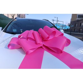 Chexin Giant Car Bow - XXL 76 cm, Large Pink Bow for Car Bicycle Christmas Large Gift Wedding Party Celebration Large Mesh Gift Bow with 185 cm Ribbons - Holds with Suction Cup