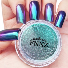 FNNZ Chameleon Chrome Nail Powder, Color-Shift Nail Powder Pigment Glitter Dust Magic Chameleon Mirror Effect Metallic Multi-Chrome Effect for Gel Polish Nail Art Decoration - Aurora Journey